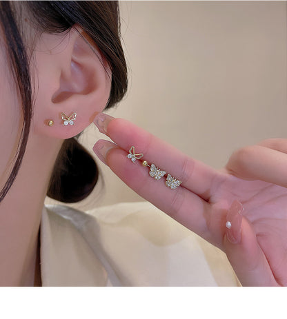 Cute Star Heart Shape Bow Knot Copper Plating Inlay Zircon Hoop Earrings Ear Studs 1 Set