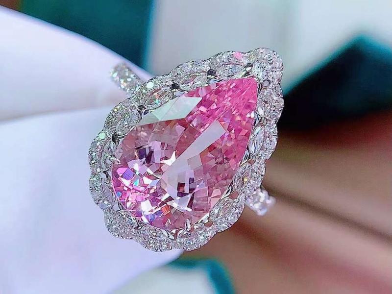 7.5 Carat Drop-shaped Natural Cherry Pink Morganite Adjustable Colorful Copper Ring
