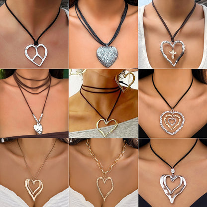 European and American cross-border exaggerated hot girl metal love necklace simple adjustable flannel wax thread necklace jewelry