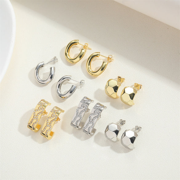 Cross-border hot-selling light luxury, high-end football-type design, textured earrings, niche and versatile, ins-style personalized earrings for women