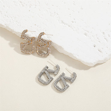 Amazon's popular light luxury banquet letter V full diamond stud earrings women's independent station new alloy letter stud earrings