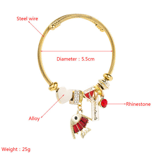 European And American Fashion Cool Cute Dora Multi-element Pendant Alloy Bracelet Female Diy Creative Bracelet Golden Accessories