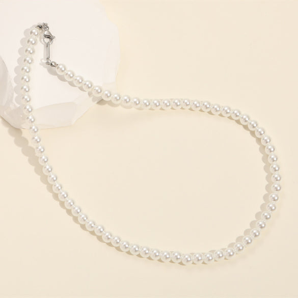 popular pearl necklace female light luxury temperament titanium steel material versatile temperament freshwater pearl clavicle chain
