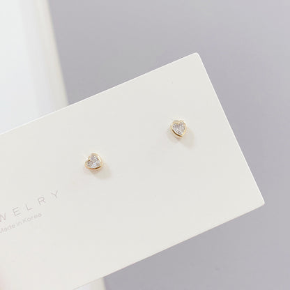 1 Set Simple Style Heart Shape Crown Plating Inlay Copper Zircon Ear Studs