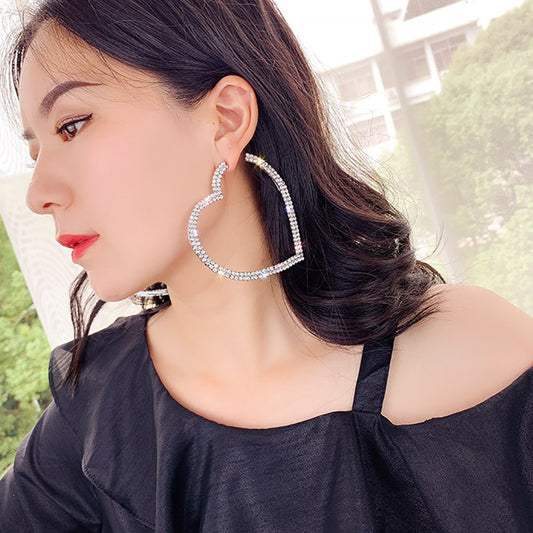 Fashion Heart Rhinestone Artificial Gemstones Earrings