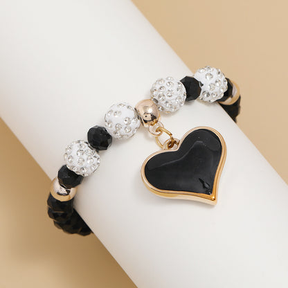New Simple Crystal Bracelet Female Dripping Oil Black Peach Heart Bracelet Jewelry
