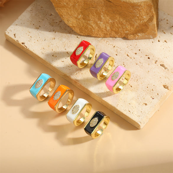popular light luxury simple style square ring independent station new devil's eye design fashion OL ring