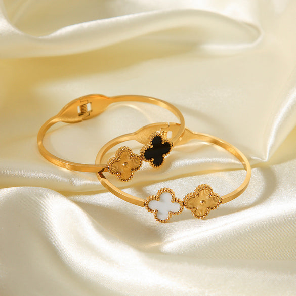 IG Style Four-leaf Clover Stainless Steel Electroplating Bangles