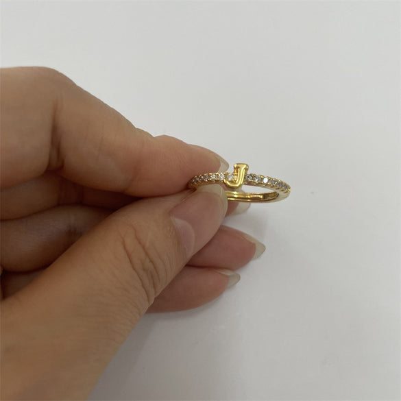Cross-border new 26 initials micro-inlaid zircon open rings ins style personalized design English letter jewelry
