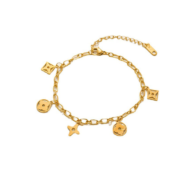 Moderate Luxury Women Rhombus Titanium Steel 18K Gold Plated Bracelets