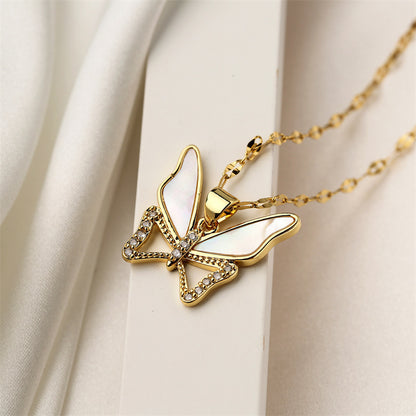 Cute Sweet Butterfly Copper Plating Inlay Zircon Pendant Necklace