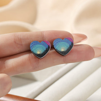 1 Pair Cartoon Style Geometric Heart Shape Handmade Wood Ear Studs