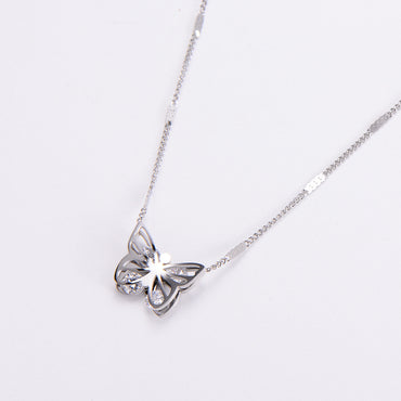 Fashion Butterfly Stainless Steel Diamond Rhinestones Pendant Necklace