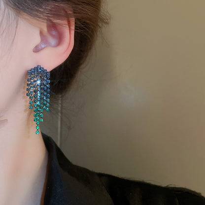 1 Pair Elegant Lady Geometric Tassel Inlay Alloy Rhinestones Drop Earrings