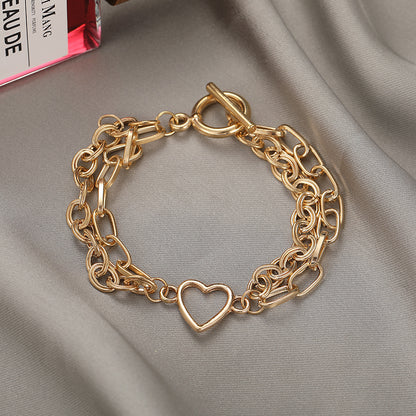 Retro Chain Peach Heart Creative Alloy Double Layer Anklet