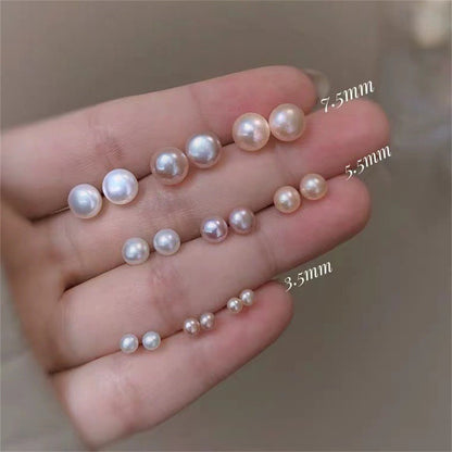 Classic Style Round Pearl Ear Studs 1 Pair