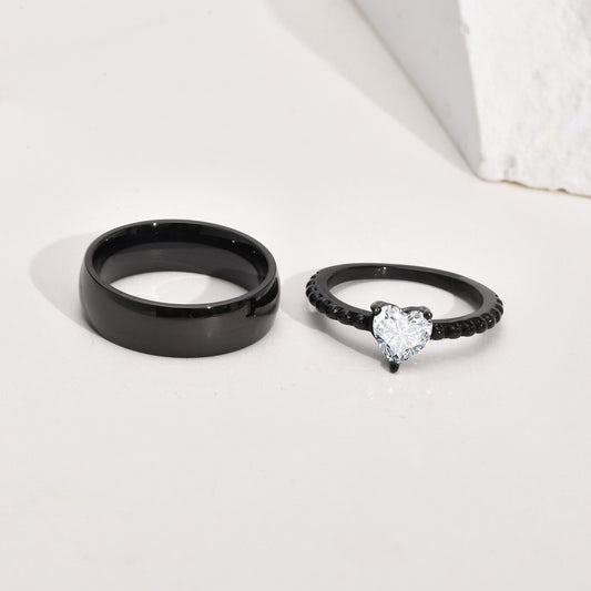 Simple Style Heart Shape Solid Color Titanium Steel Inlaid Zircon Rings