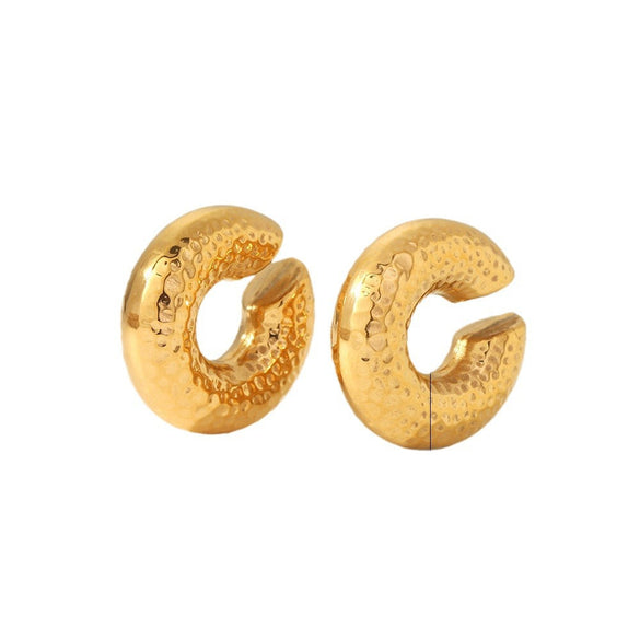 IG Style Women Hammered Geometric Stainless Steel Electroplating Clip On Earrings