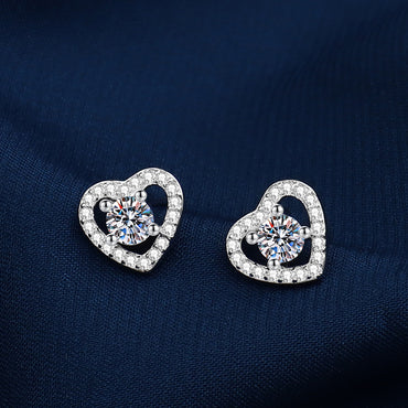 1 Pair Fashion Heart Shape Metal Hollow Out Inlay Rhinestones Women's Ear Studs