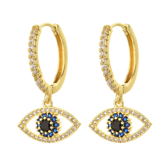 European and American popular fashion love devil's eye earrings, electroplating 14K real gold earrings, inset with zircon and pearl earrings