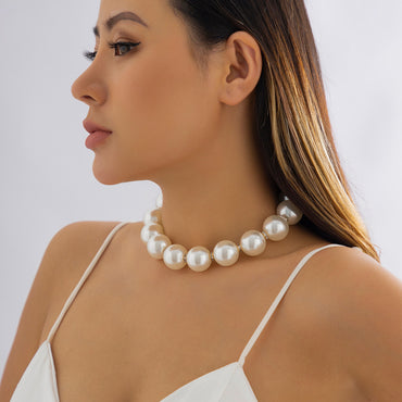 Fashion Round Alloy Choker Pearl Plating Inlay Rhinestones Pearl Necklaces