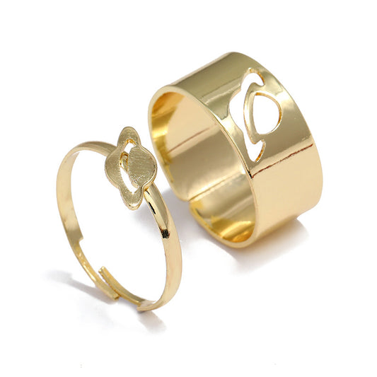 Simple Punk Hollow Universe Planet 2-piece Set Adjustable Ring Wholesale Nihaojewelry