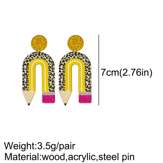1 Pair Novelty Simple Style Rainbow Leopard Pencil Printing Arylic Wood Drop Earrings