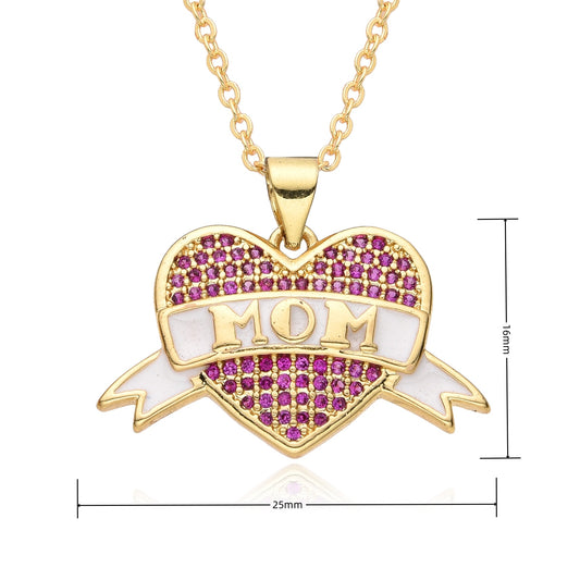 Copper Casual MAMA Simple Style Letter Heart Shape Inlay Zircon Pendant Necklace