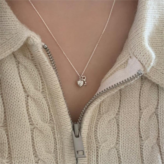 Elegant Heart Shape Key Sterling Silver Plating Pendant Necklace