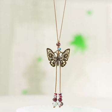 1 Piece Ethnic Style Tassel Butterfly Alloy Mixed Materials Knitting Women's Necklace