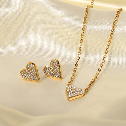 Wholesale Sweet Simple Style Heart Shape Stainless Steel Plating Inlay Zircon Earrings Necklace