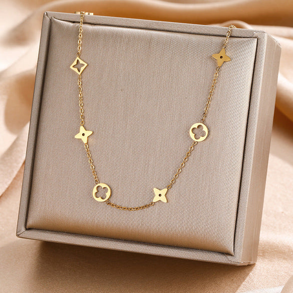 Moderate Luxury Geometric Titanium Steel 18K Gold Plated Necklaces