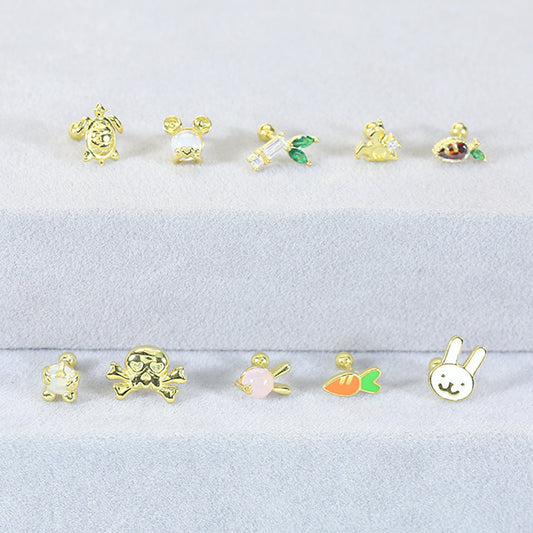 1 Piece Simple Style Rabbit Panda Carrot Plating Sterling Silver Ear Studs