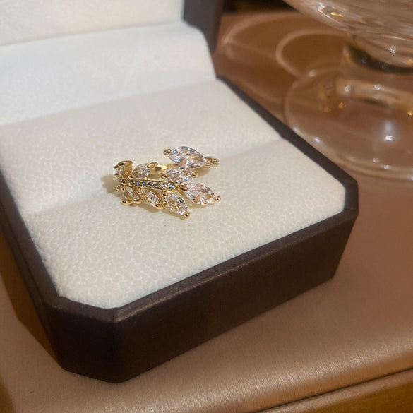 Korean temperament diamond zircon geometric opening ring light luxury niche fashion index finger ring Internet celebrity versatile jewelry women