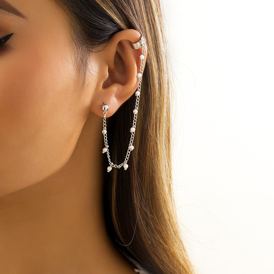 European and American cross-border jewelry, temperament, single imitation pearl sequin, tassel earrings, niche droplet butterfly metal earrings