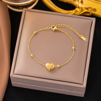 Wholesale Sweet Heart Shape Titanium Steel Plating Bracelets Anklet Necklace