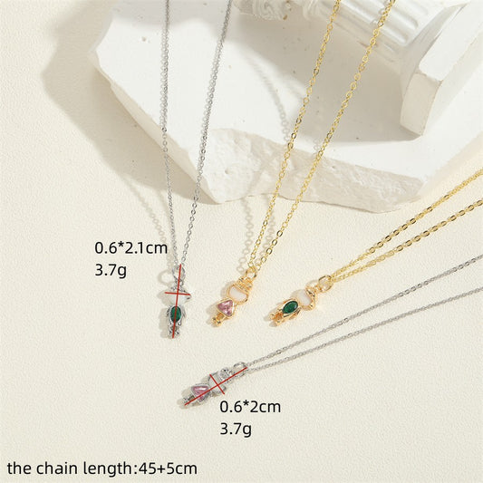 Amazon hot cute little boy and girl zircon pendant necklace European and American niche design simple clavicle chain