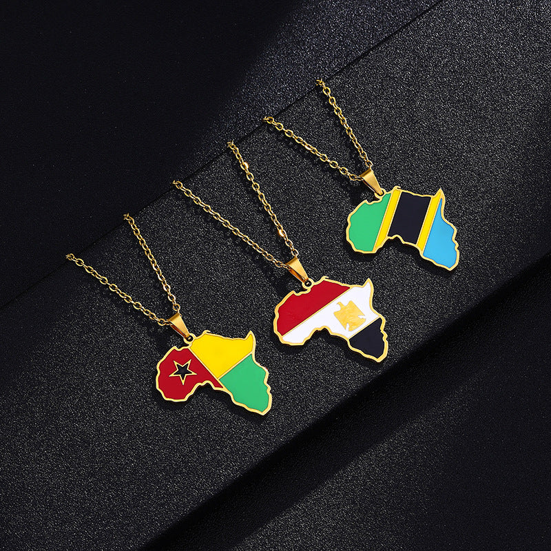 Fashion National Flag Stainless Steel Necklace Dripping Oil Stainless Steel Necklaces