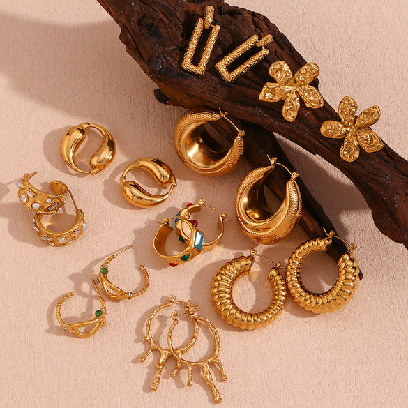 Fashion Circle Geometric Stainless Steel 18K Gold Plated Earrings