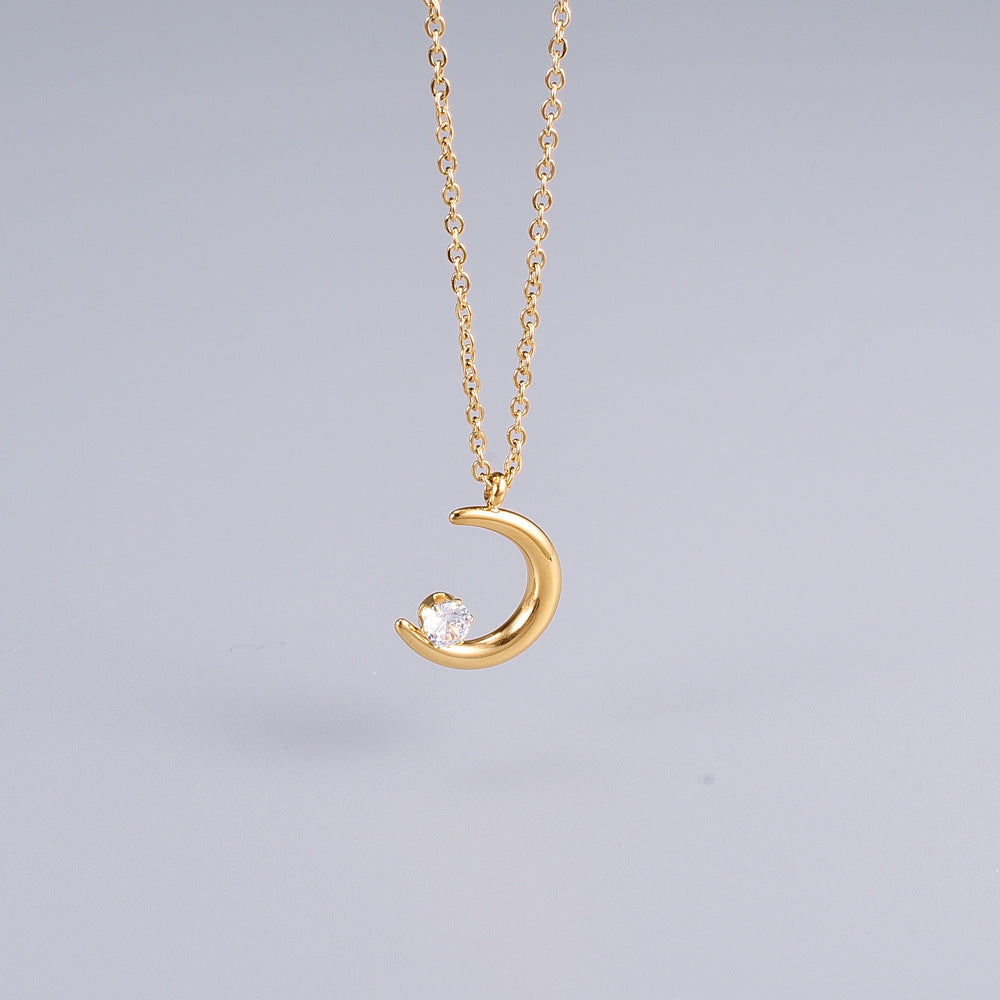Simple Style Moon Titanium Steel Plating Zircon Pendant Necklace 1 Piece