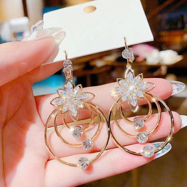 1 Pair Casual Simple Style Circle Flower Plating Inlay Alloy Crystal Drop Earrings
