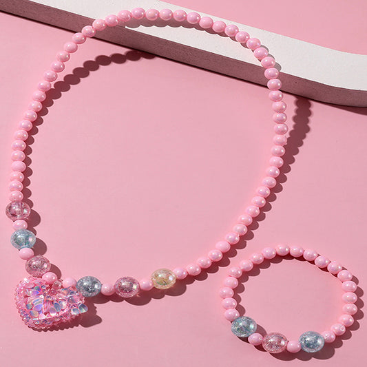 Sweet Heart Shape Plastic Beaded Resin Girl's Pendant Necklace Bracelets