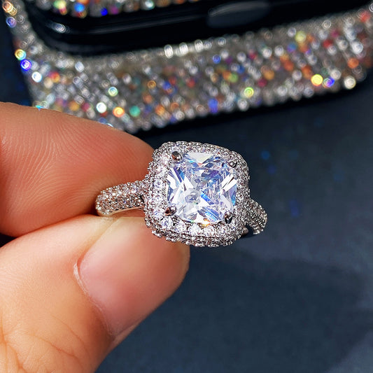 New Copper Jewelry Fashion Square Round Zircon Micro-encrusted Diamond Ring
