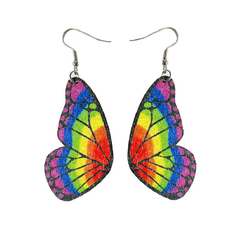 Sports Heart Shape Butterfly Wood Printing Women's Drop Earrings 1 Pair
