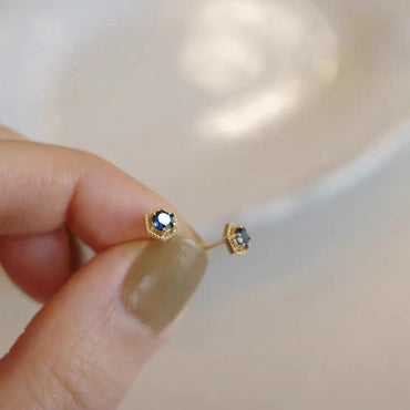 1 Pair Basic Geometric Inlay Sterling Silver Gem 14K Gold Plated Ear Studs