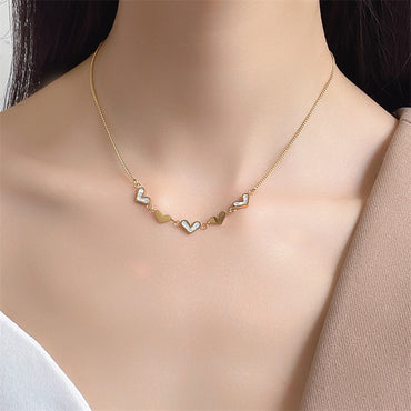 Sweet Heart Shape Titanium Steel Inlaid Shell Necklace