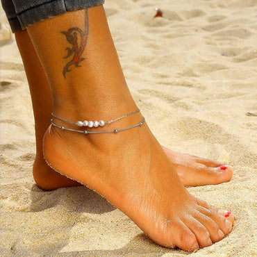 Wholesale Jewelry Simple Style Geometric Freshwater Pearl Sterling Silver 14k Gold Plated Anklet