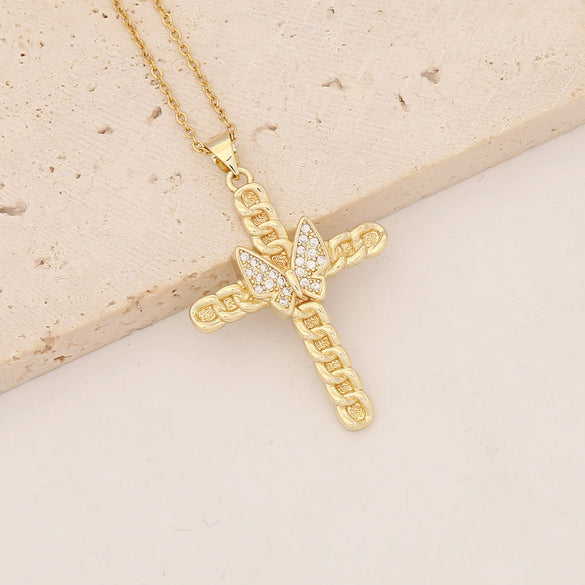 Fashion Cross Copper Zircon Inlay Pendants