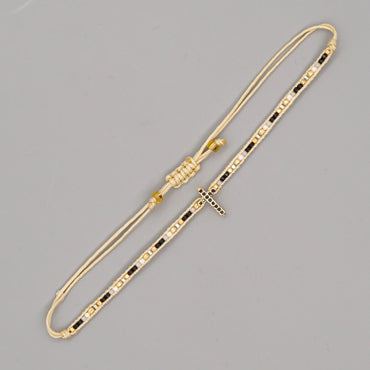 Simple Bohemian Multi-layer Beaded Hand Jewelry Miyuki Bead Woven Cross Diamond Bracelet For Women