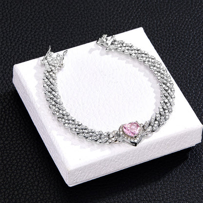 Fashion Heart Shape Alloy Rhinestone Inlay Zircon Unisex Bracelets Anklet Necklace 1 Piece